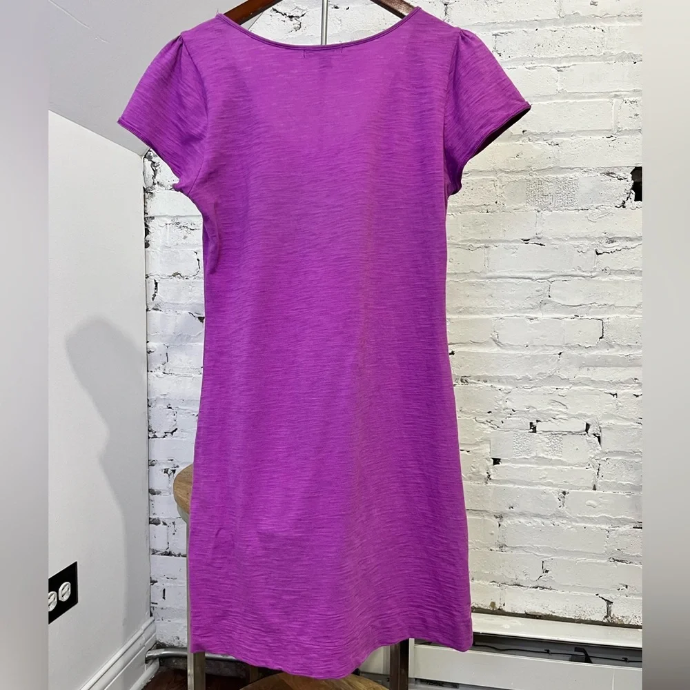 Banana Republic Magenta 100% Cotton Tshirt Dress Short Sleeve VNeck Embroidered